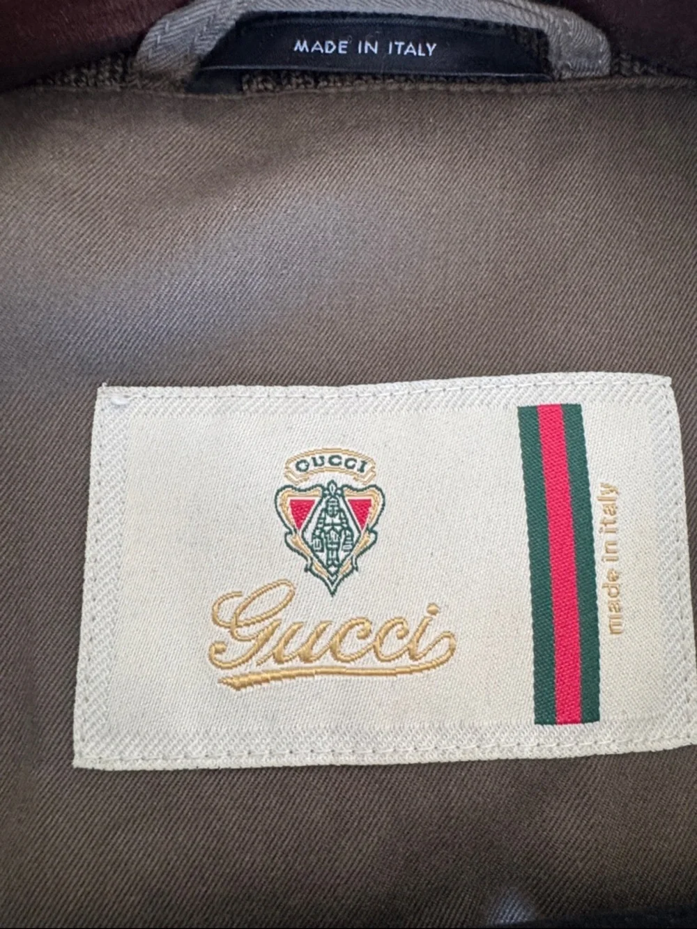GUCCI MEN’S TWO TONE BOMBER LEATHER AND CANVAS JACKET